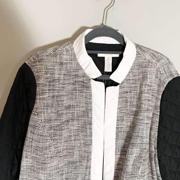 NEW Chico's quilted mix tweed pt pattern black white long sleeve collared jacket - Picture 5 of 12